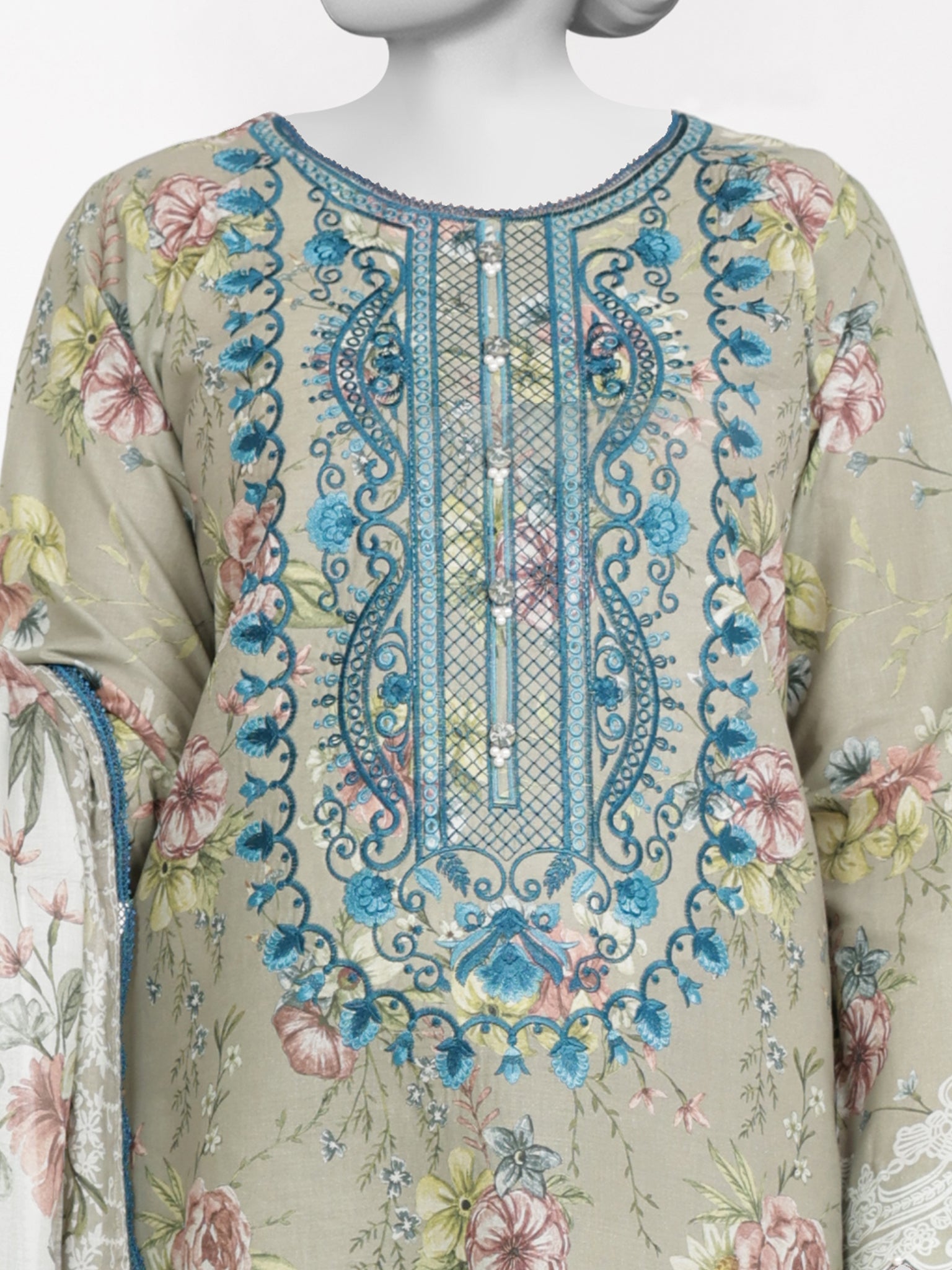 3Pc Stitched Lawn Embroidered Suit | PLSE251058