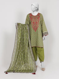3Pc Stitched Lawn Embroidered Suit | PLSE251118