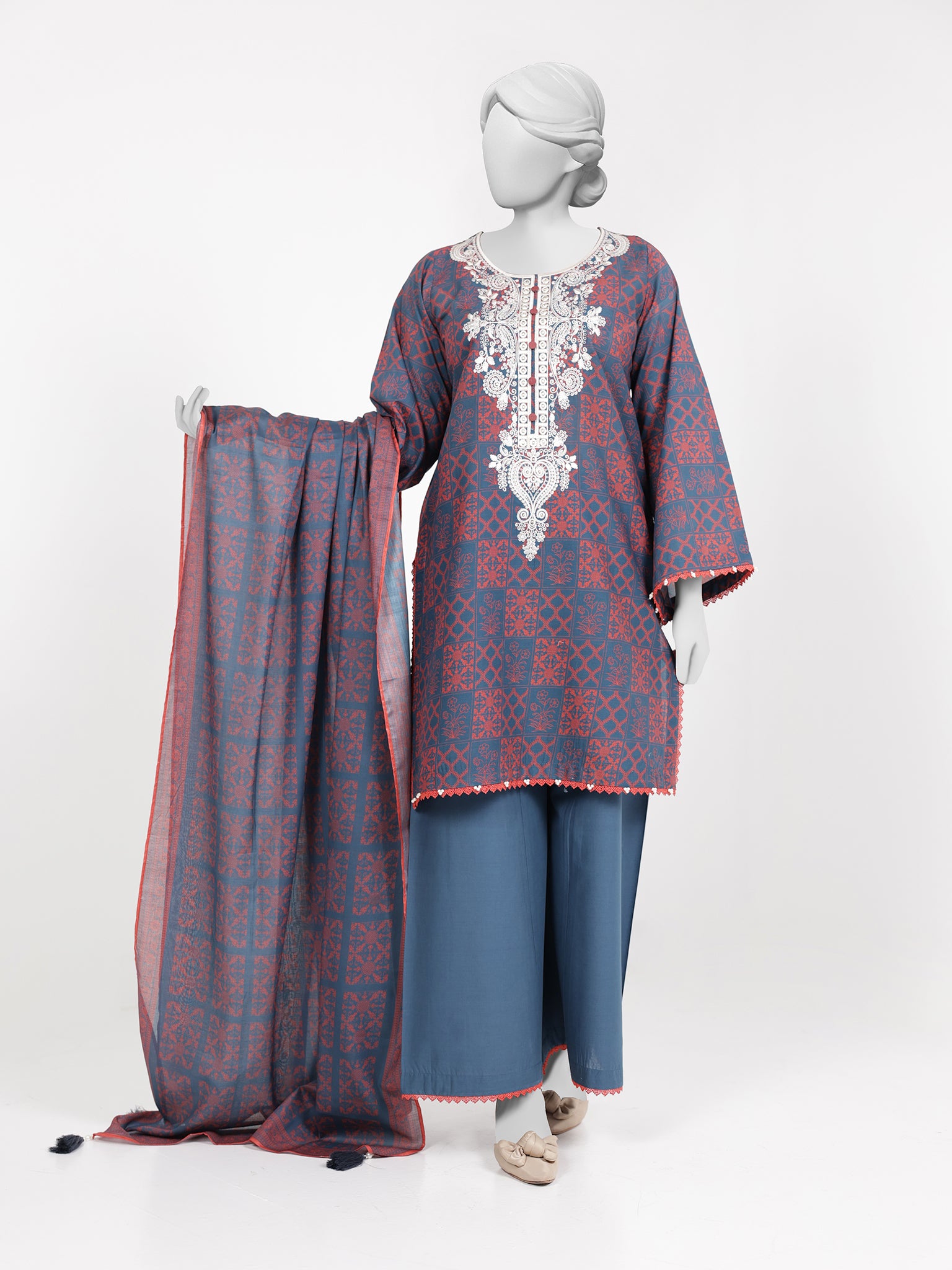 3Pc Stitched Lawn Embroidered Suit | PLSE251129