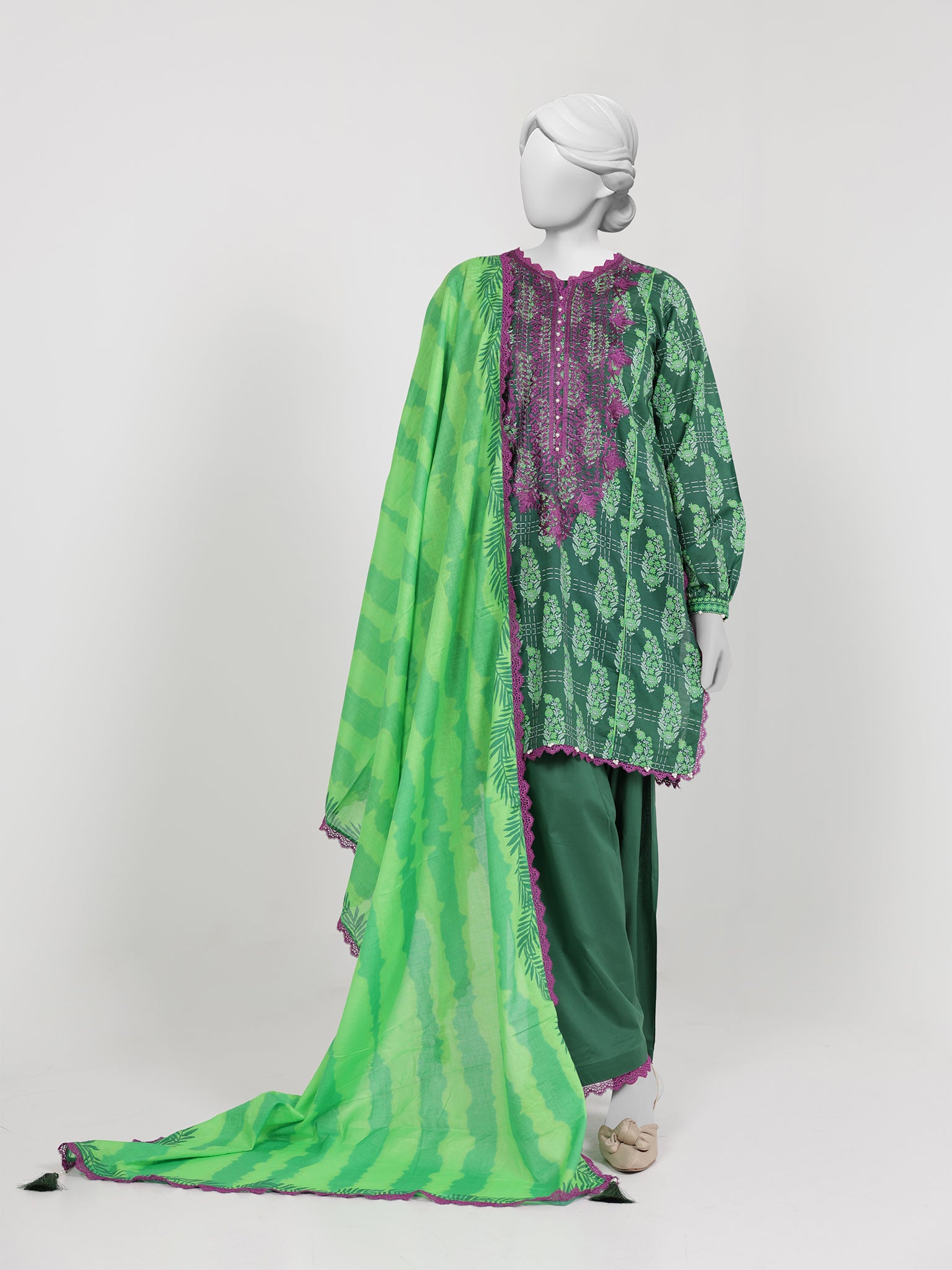 3Pc Stitched Lawn Embroidered Suit | PLSE251166