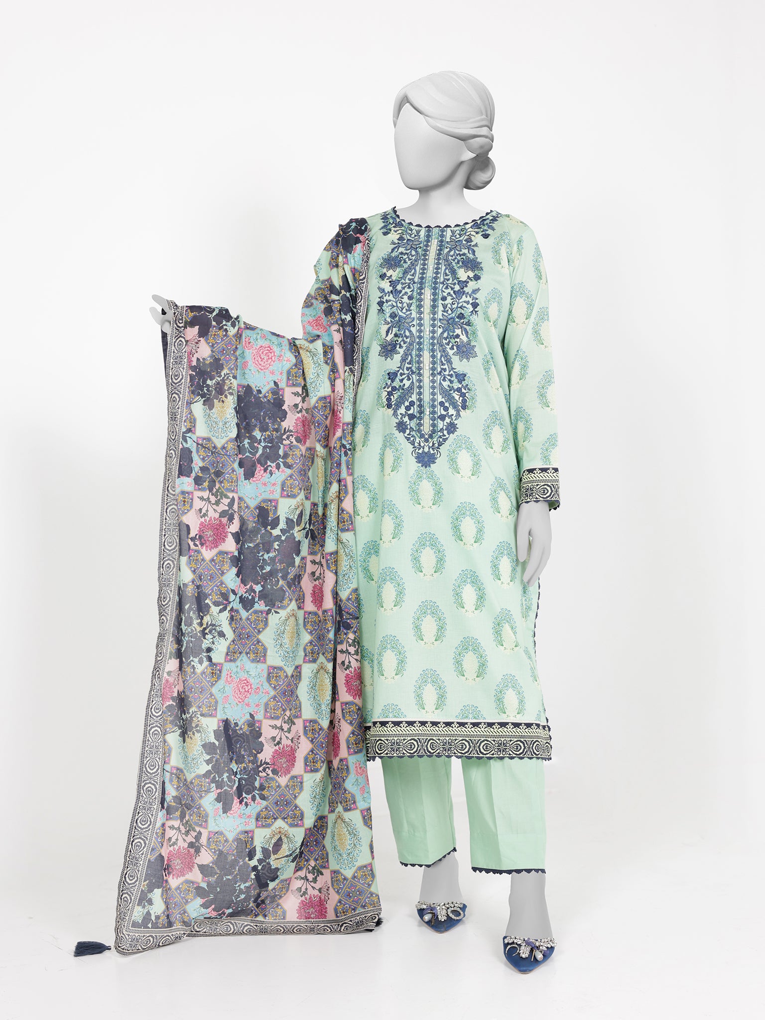 3Pc Stitched Lawn Embroidered Suit | PLSE251548