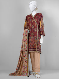 Maroon Lawn Printed 3 Piece Unstitched Suit | PLU-24-1010