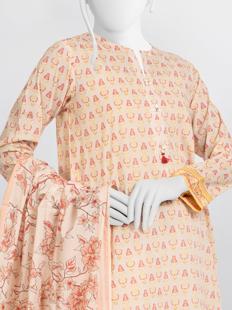 Peach Lawn 3 Piece Stitched Suit | PLS-24-7534