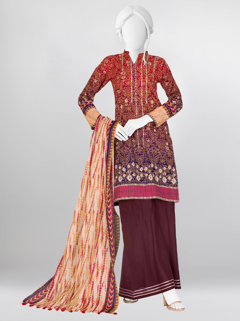 Maroon Lawn 3 Piece Stitched Suit | PLS-24-7535