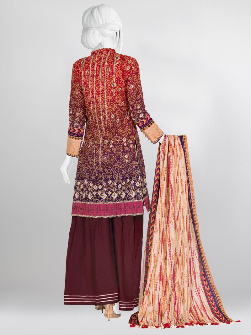 Maroon Lawn 3 Piece Stitched Suit | PLS-24-7535