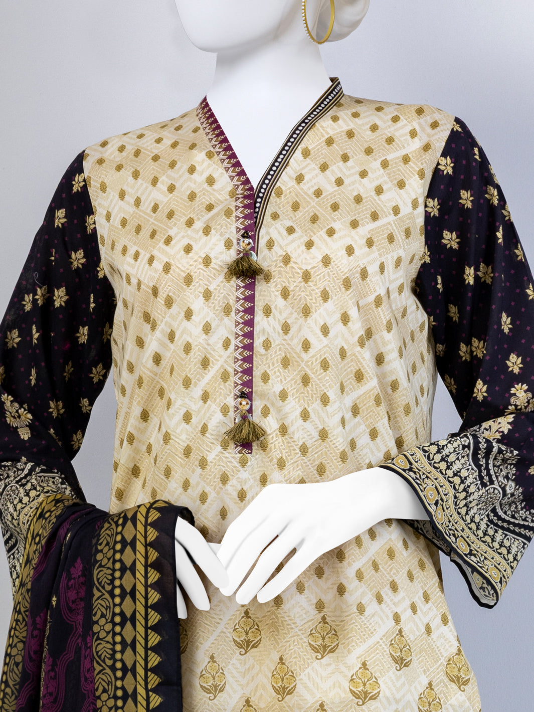 Beige Blue Lawn 3 Piece Stitched Suit | PLS-24-7528