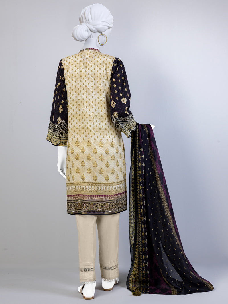 Beige Blue Lawn 3 Piece Stitched Suit | PLS-24-7528