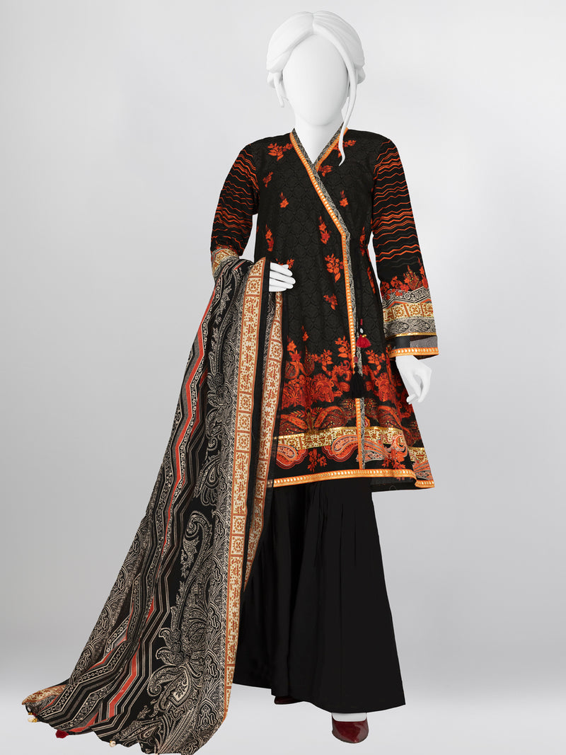 Black Red Lawn 3 Piece Stitched Suit | PLS-24-7538