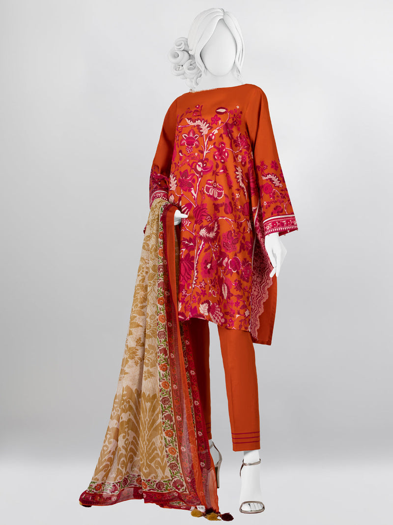 Orange Lawn 3 Piece Stitched Suit | PLS-24-7515