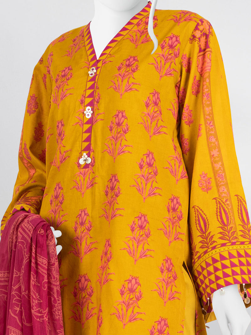 Yellow Pink Lawn 3 Piece Stitched Suit | PLS-24-7525