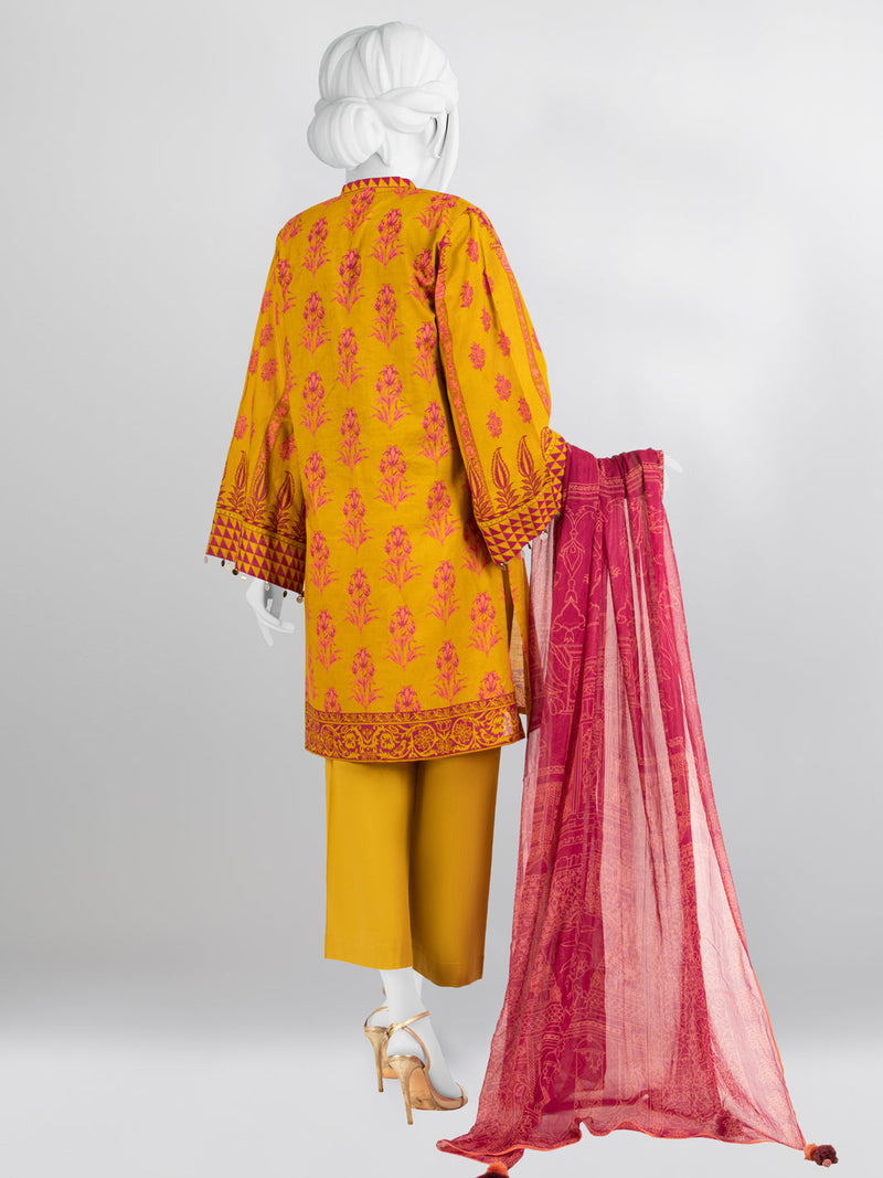 Yellow Pink Lawn 3 Piece Stitched Suit | PLS-24-7525