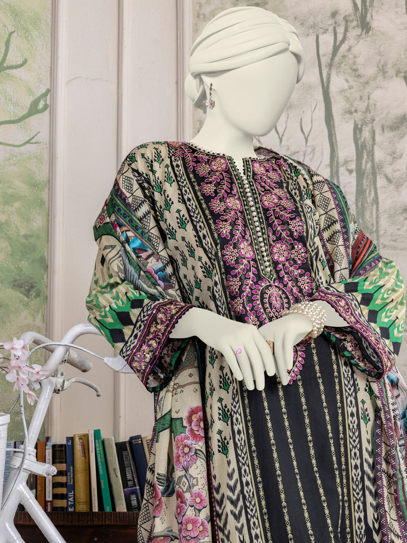 Multicolor Lawn Embroidered 3 Piece Stitched Suit | PLS-24-7554