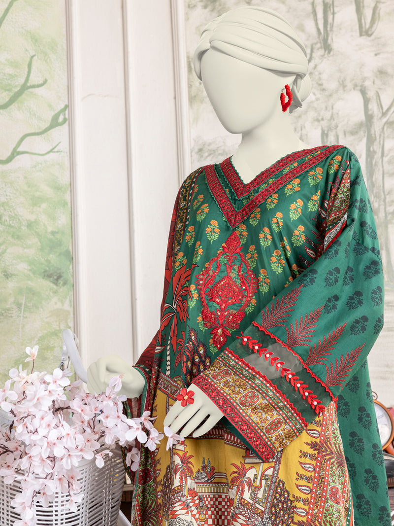 Multicolor Lawn Embroidered 3 Piece Unstitched Suit | PLU-24-1567