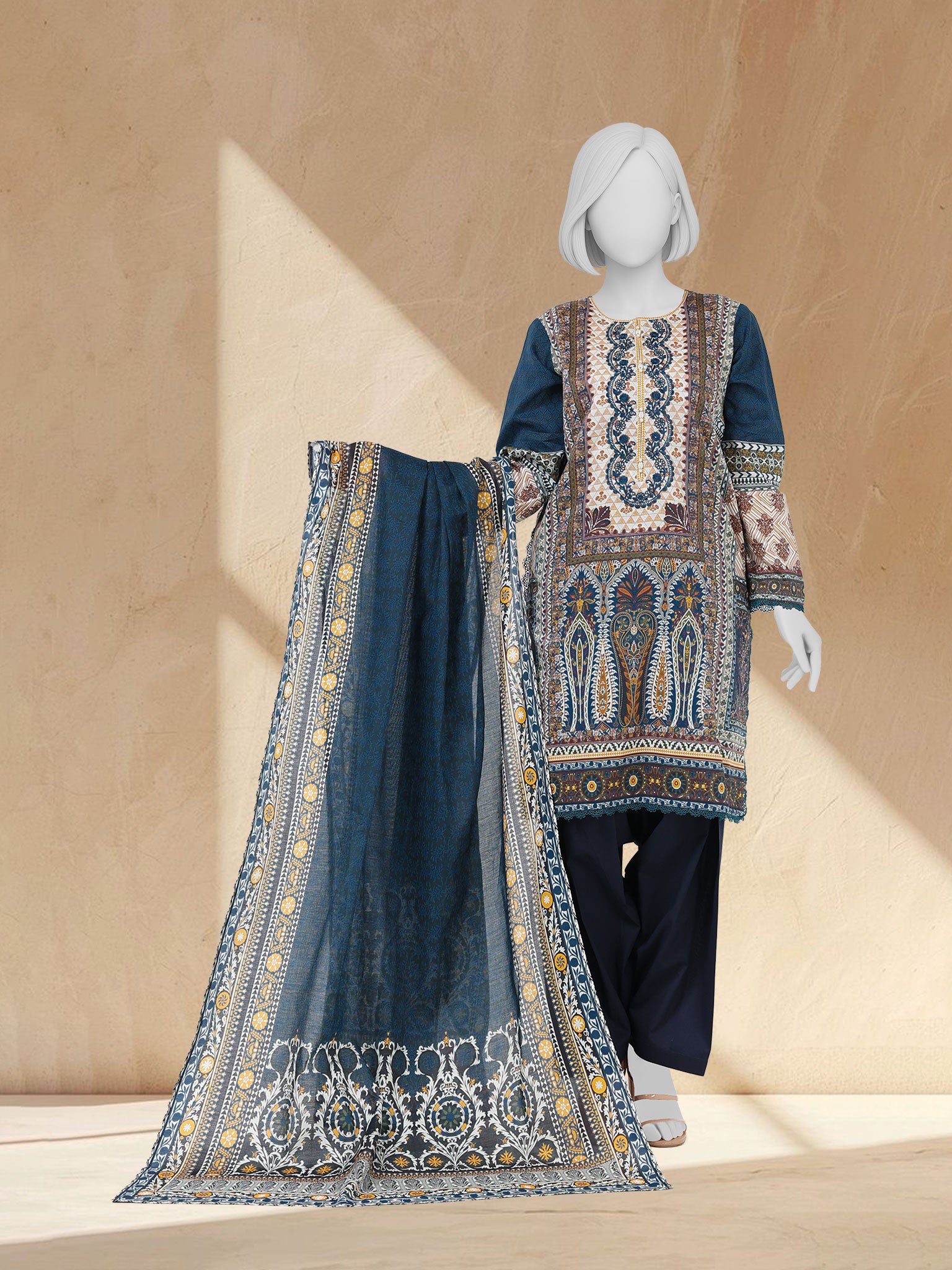 Lawn Embroidered 3 Piece Unstitched | PLUE261048BU