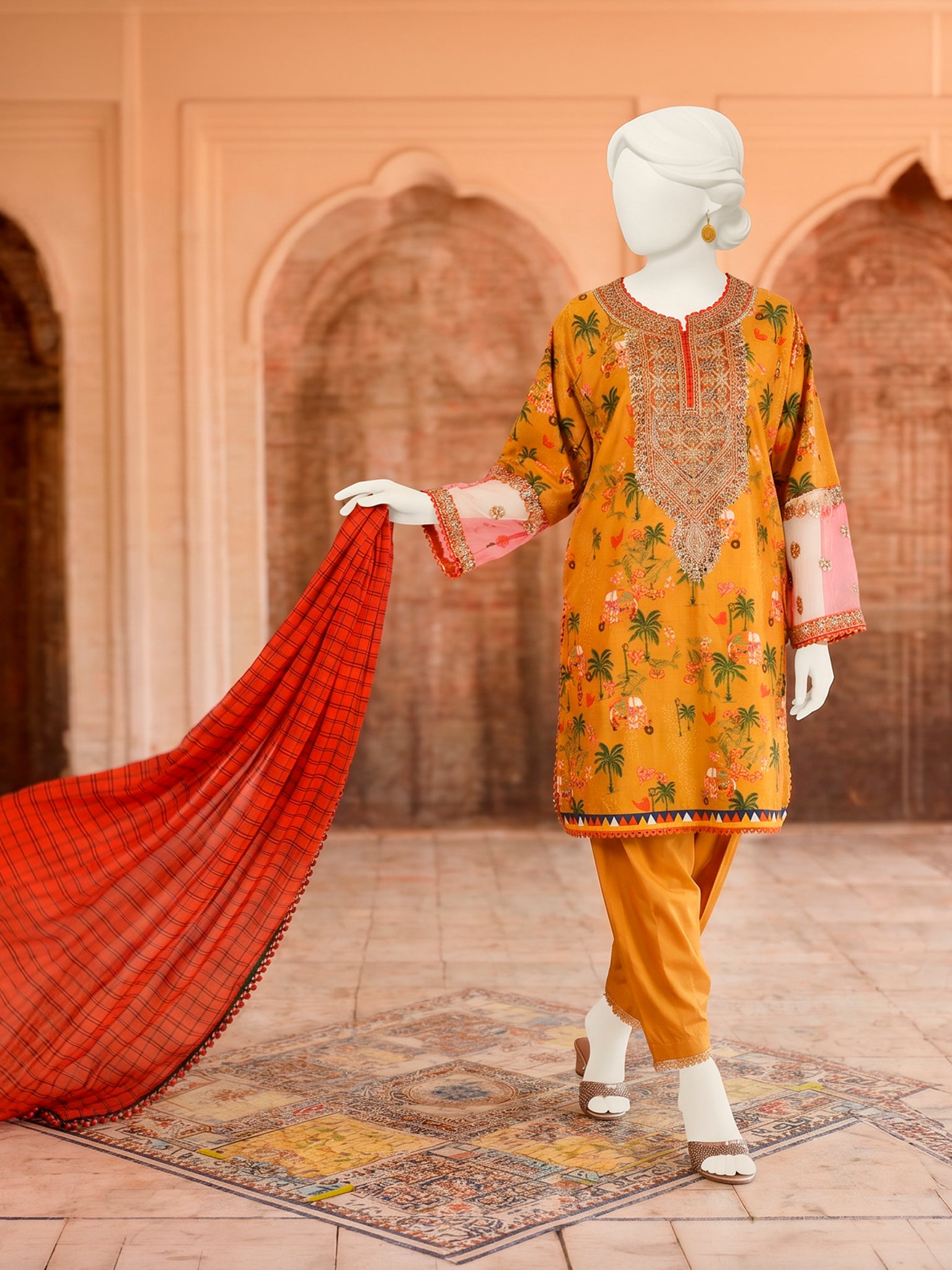 3Pc Stitched Lawn Embroidered Suit | PLS-24-1271A