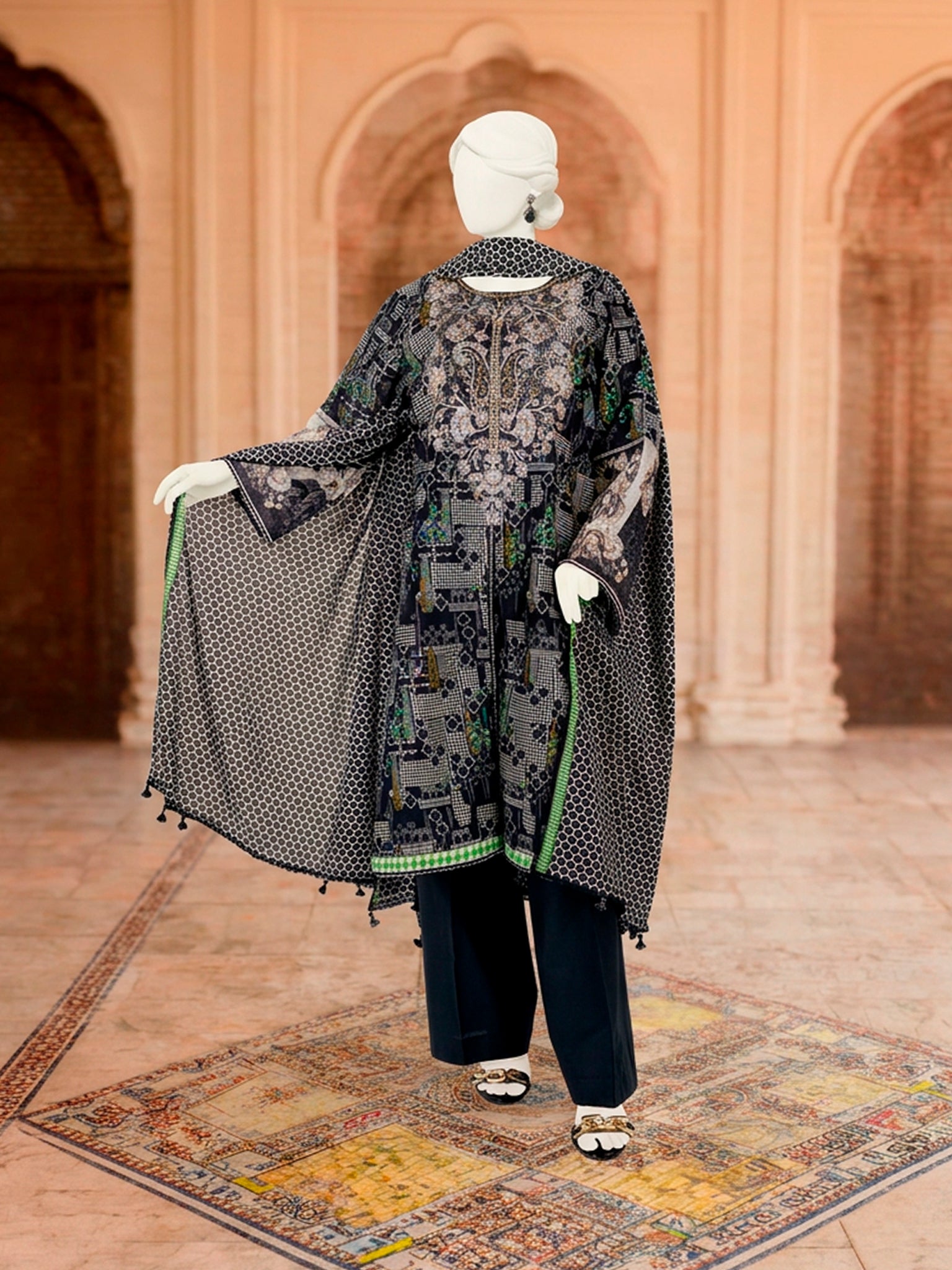 3Pc Stitched Lawn Embroidered Suit | PLS-24-1282A