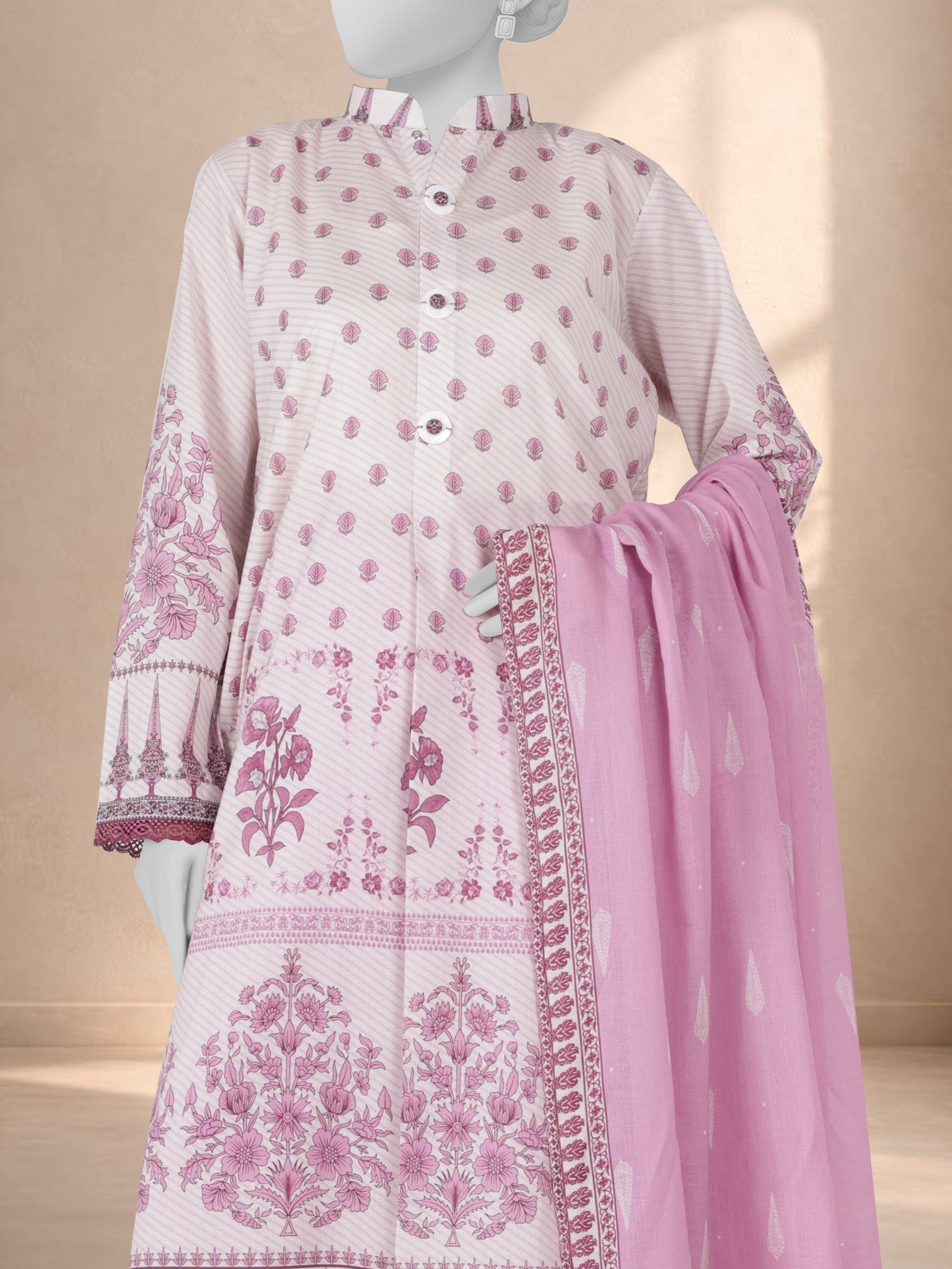 3Pc Stitched Printed Lawn  Suit | PLS251077