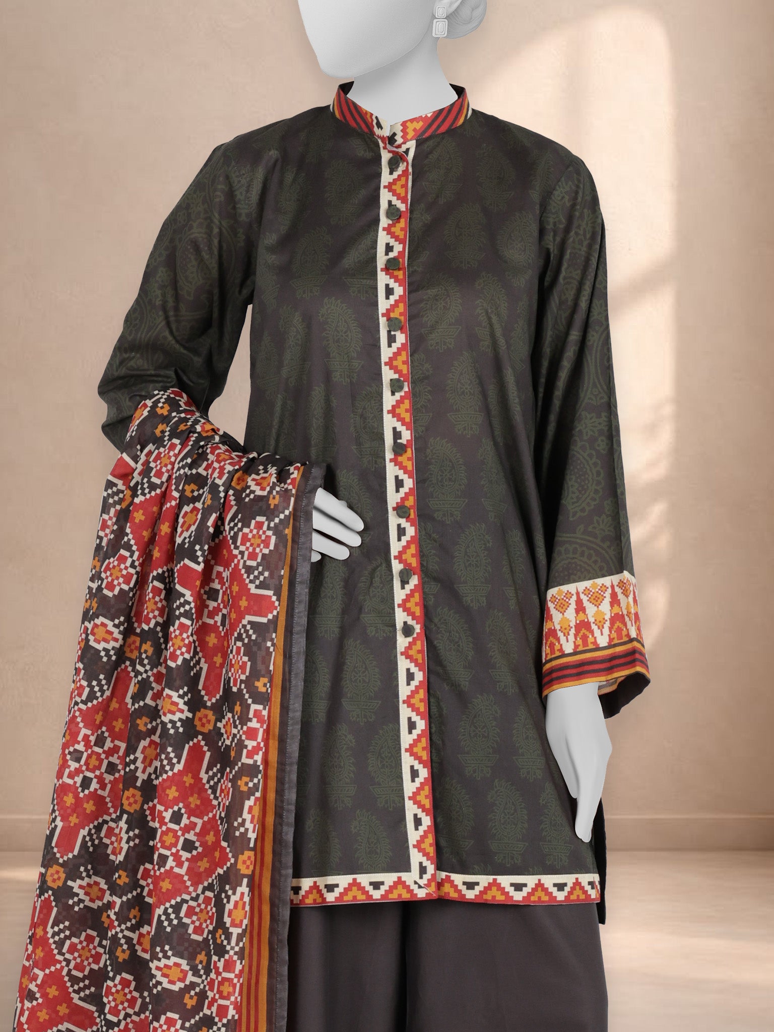 3Pc Stitched Printed Lawn  Suit | PLS251202