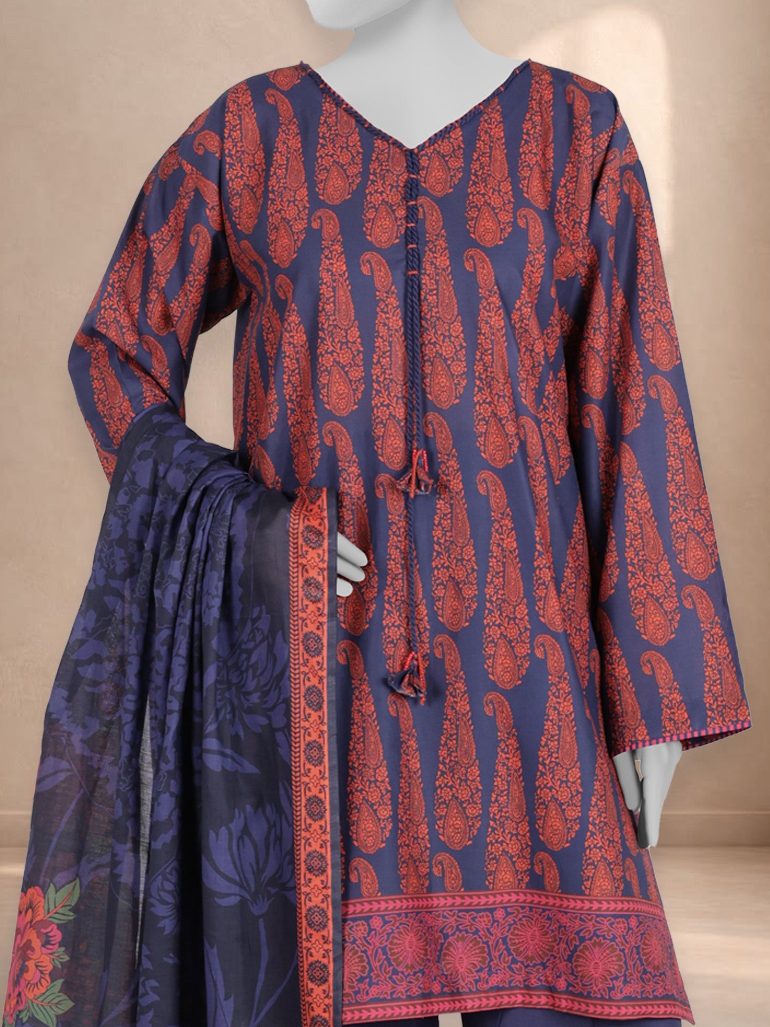 3Pc Stitched Printed Lawn  Suit | PLS251489