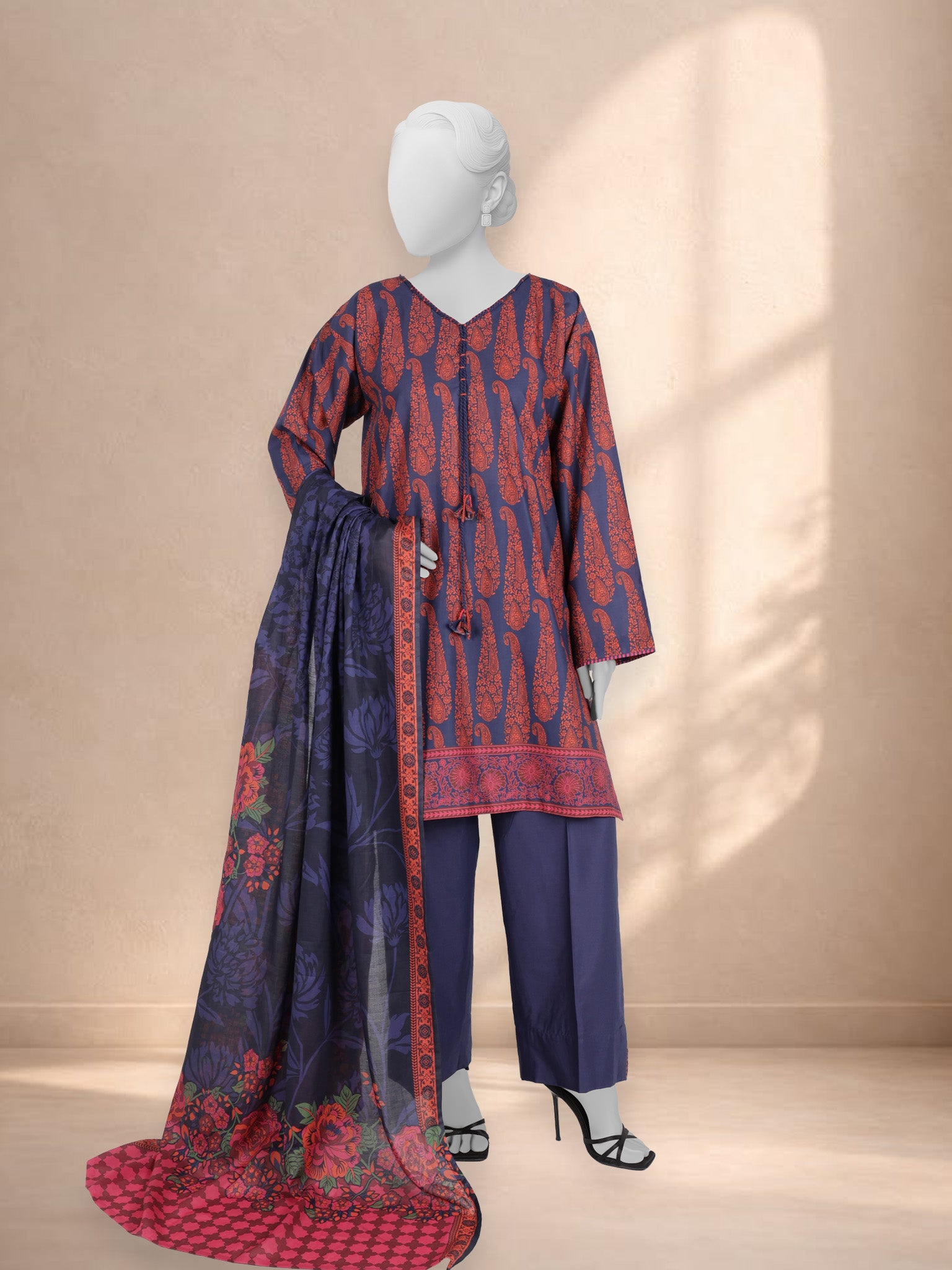 3Pc Stitched Printed Lawn  Suit | PLS251489