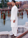Water Lily White Shauasar Men Suit | PMKS-10094