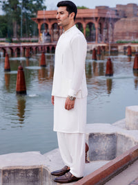 Water Lily White Shauasar Men Suit | PMKS-10094