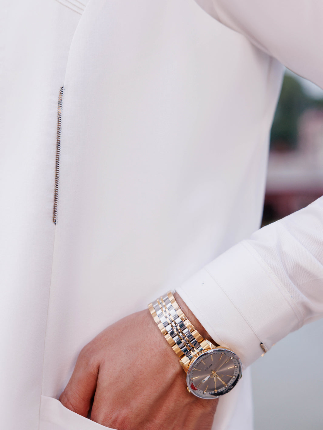 Water Lily White Shauasar Men Suit | PMKS-10094