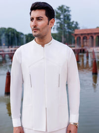 Water Lily White Shauasar Men Suit | PMKS-10094