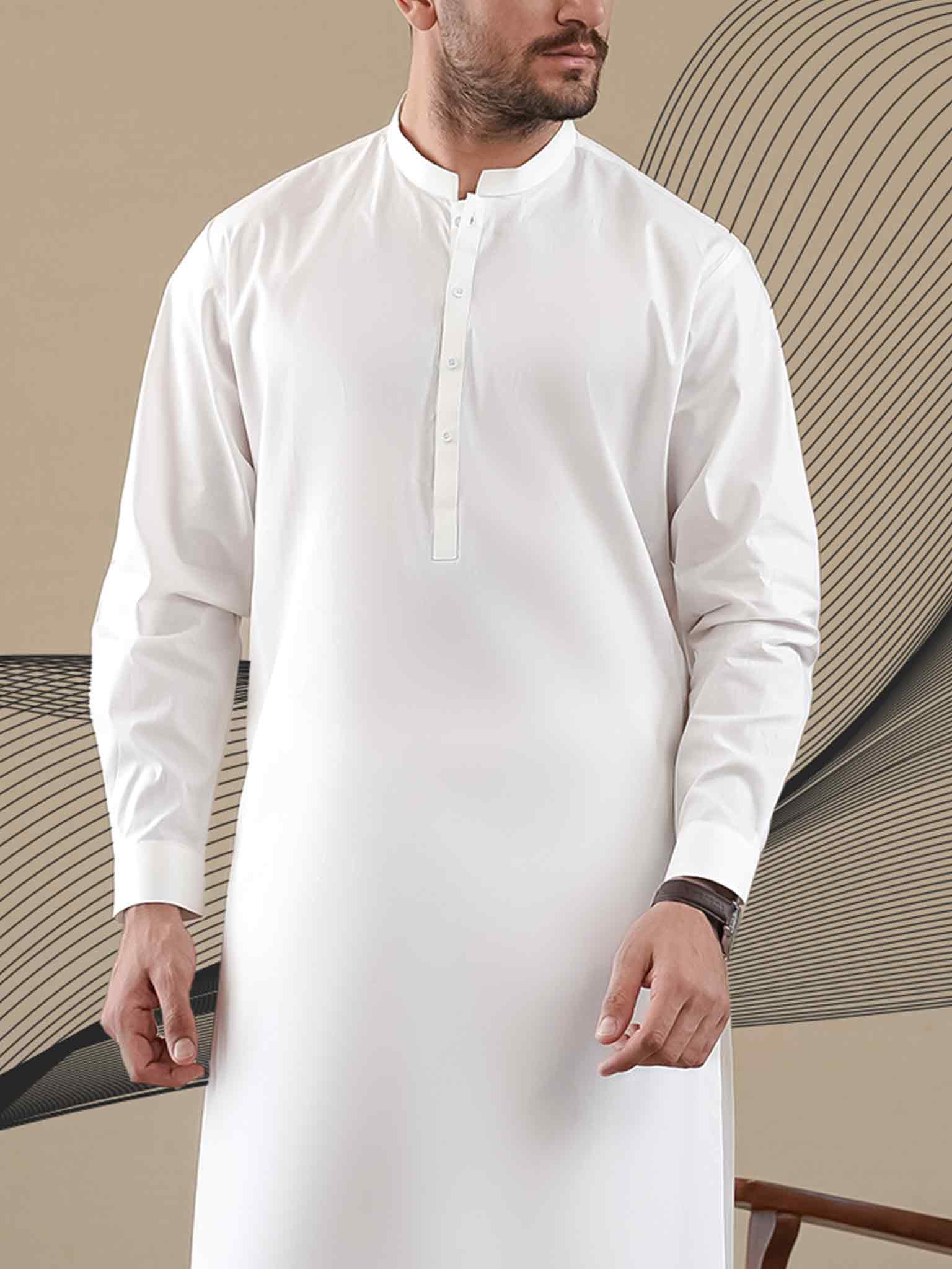 White Latha Unstitched Fabric | PMU-10118