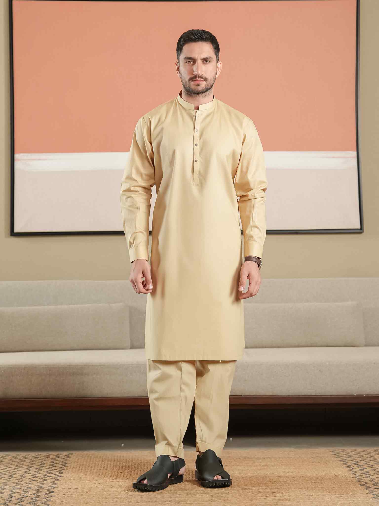 Camel Latha Unstitched Fabric | PMU-10125