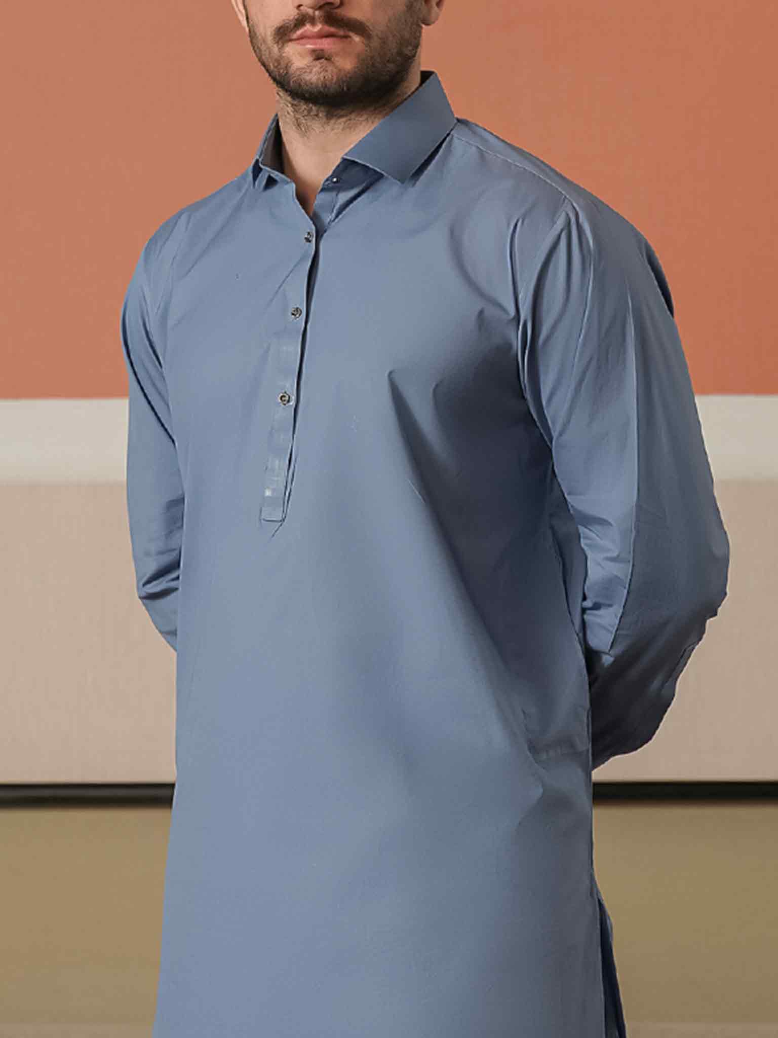 Denim Blue Latha Unstitched Fabric | PMU-10126