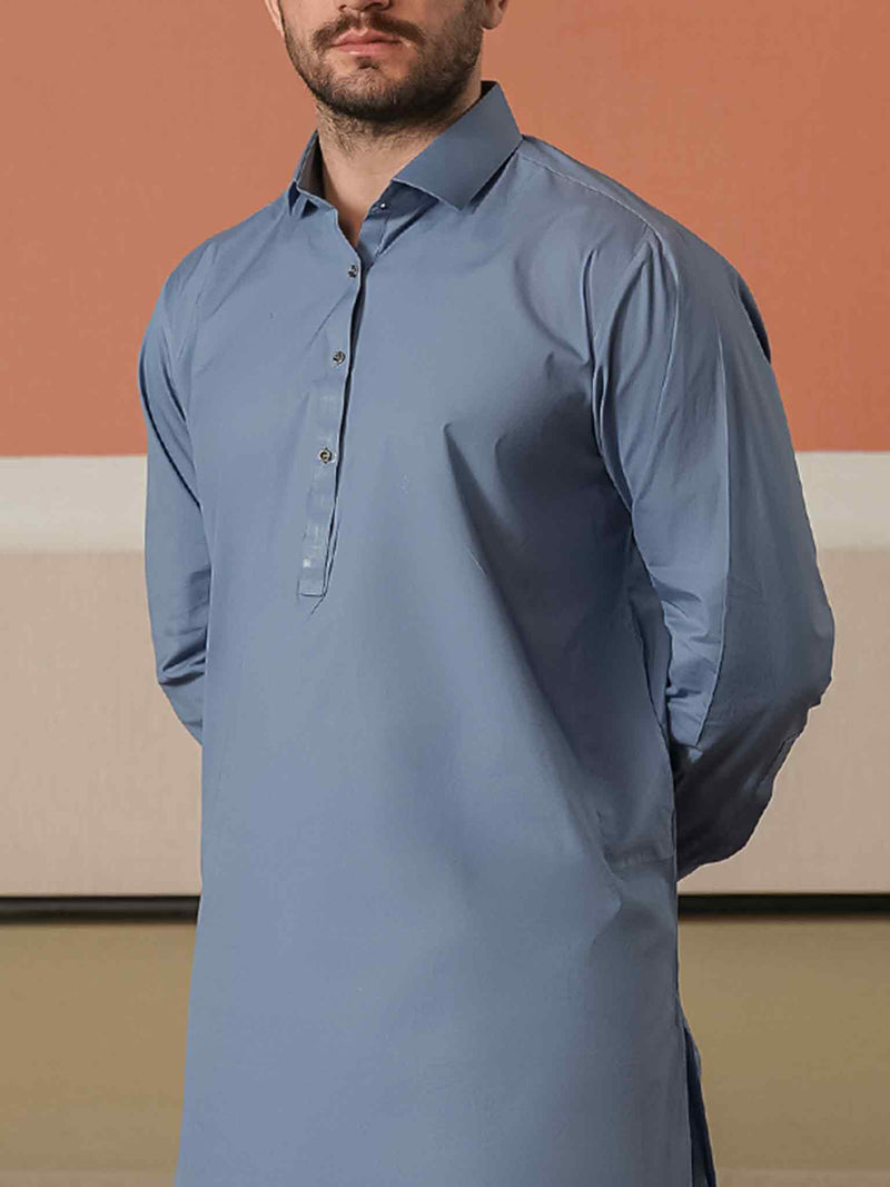 Denim Blue Latha Unstitched Fabric | PMU-10126