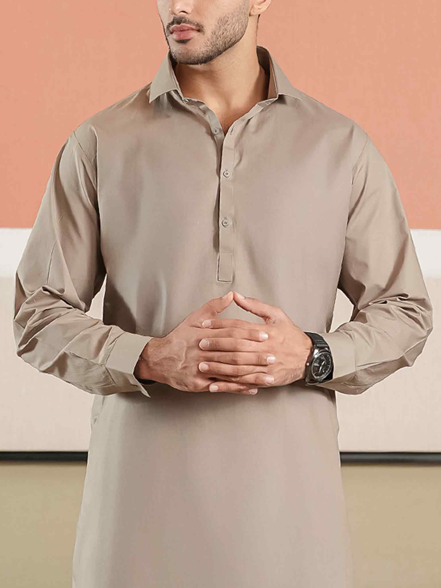 Fungi Brown Latha Unstitched Fabric | PMU-10128