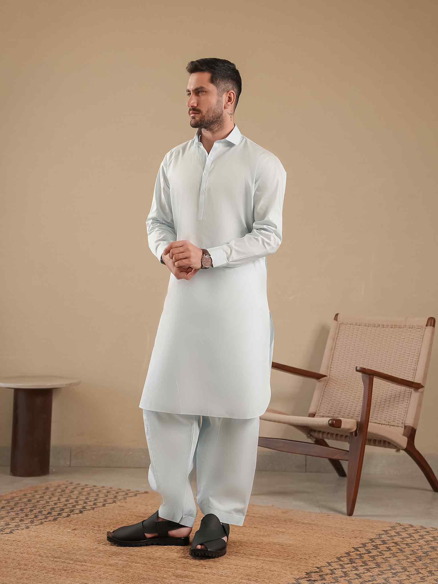 Sky Blue Latha Unstitched Fabric | PMU-10130