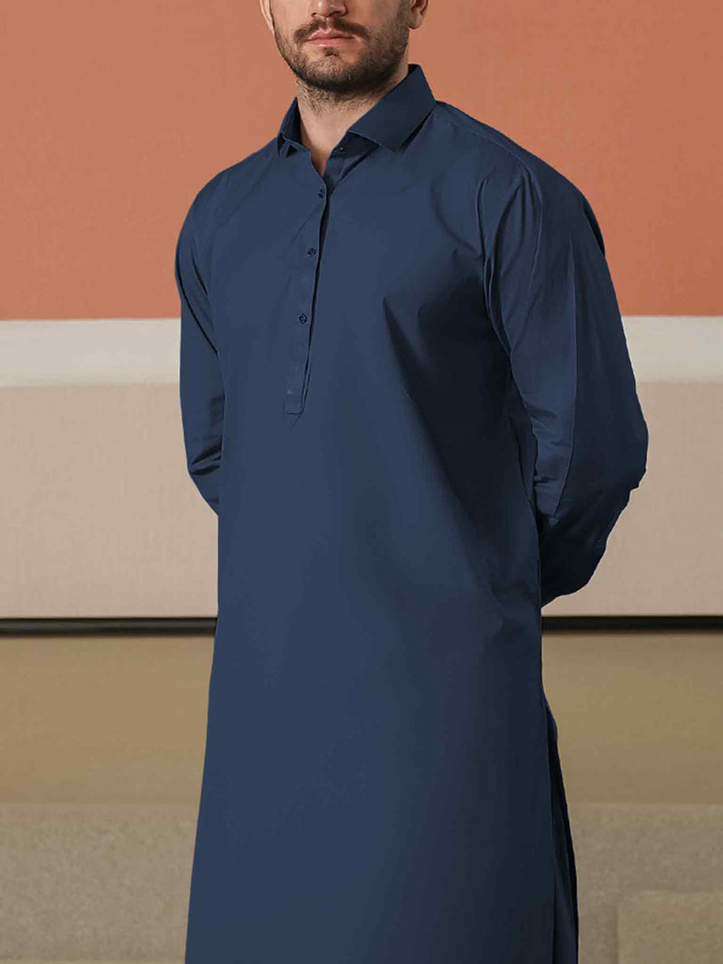 Dark Blue Latha Unstitched Fabric | PMU-10131