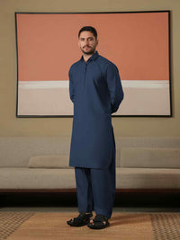 Dark Blue Latha Unstitched Fabric | PMU-10131