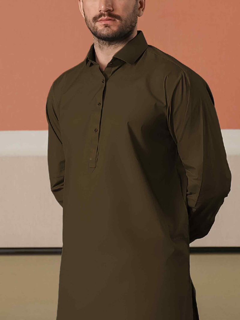 Dark Brown Latha Unstitched Fabric | PMU-10132