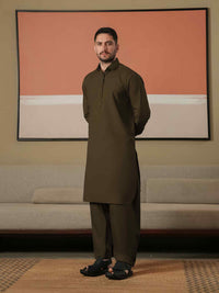 Dark Brown Latha Unstitched Fabric | PMU-10132