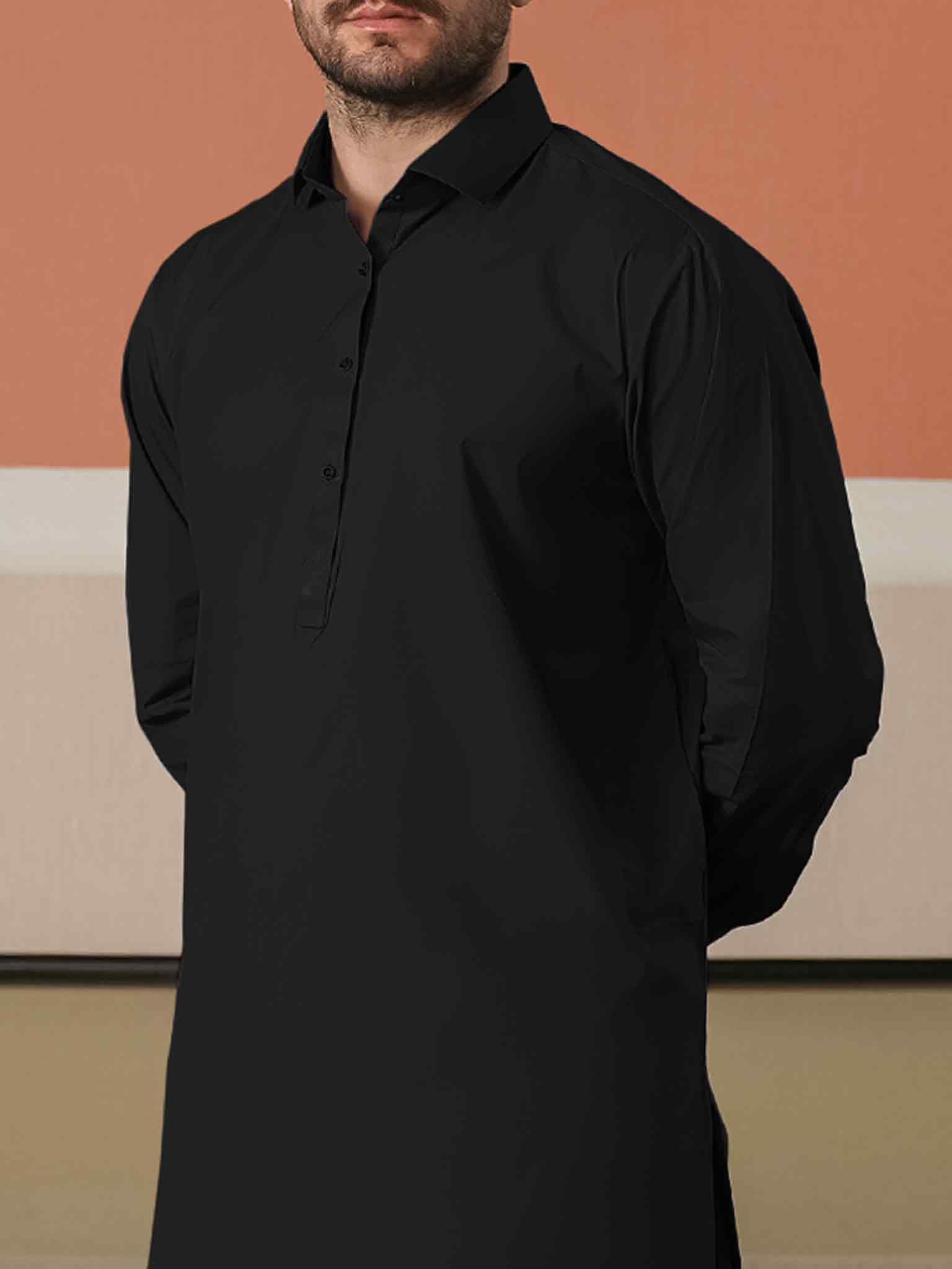 Balck Latha Unstitched Fabric | PMU-10133