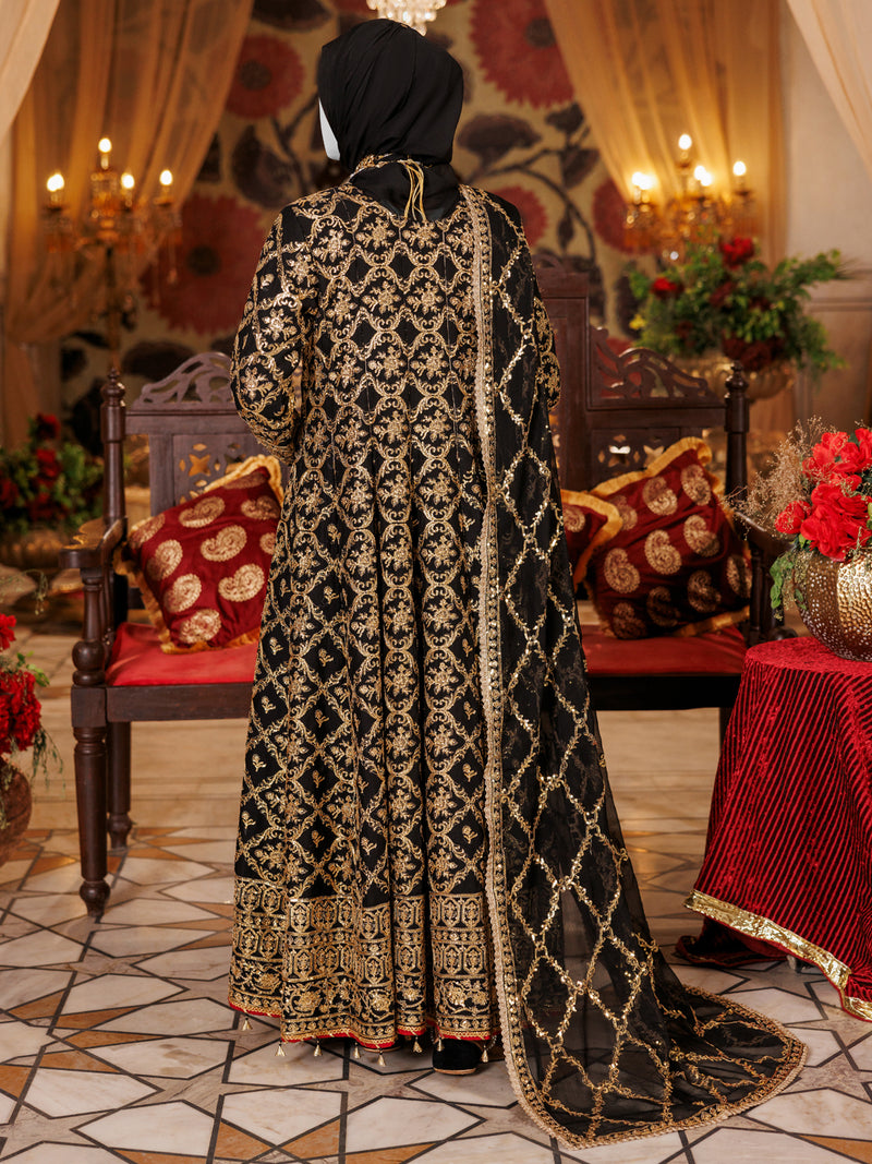 Black Chiffon Embroidered 3Pc Unstitched Suit | PJ-LUX-U-24-0706