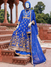 Royal Blue Chiffon Embroidered 3Pc Unstitched Suit | PJ-LUX-U-24-0709