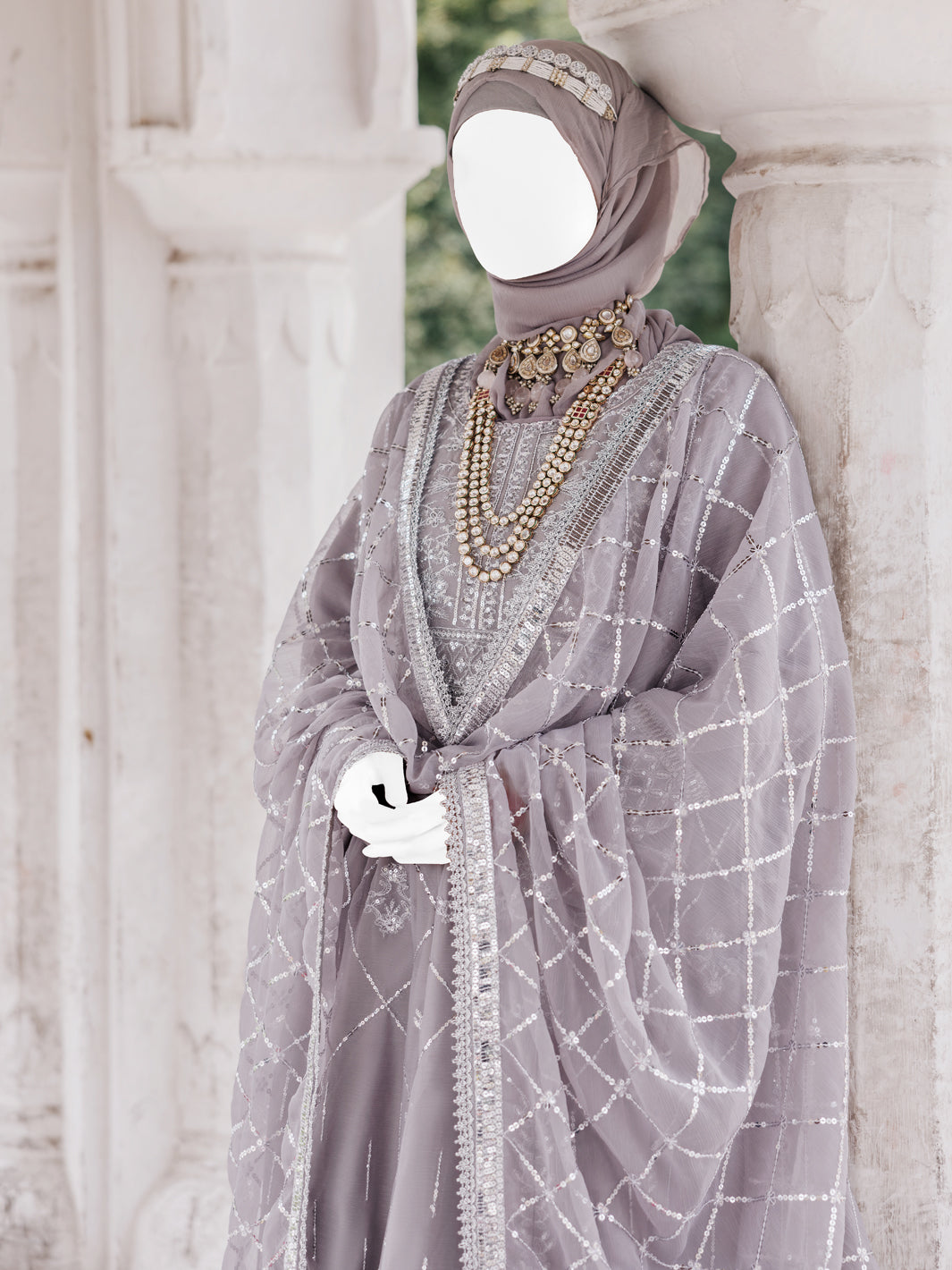 Grey Chiffon Embroidered 3Pc Unstitched Suit | PJ-LUX-U-24-0714