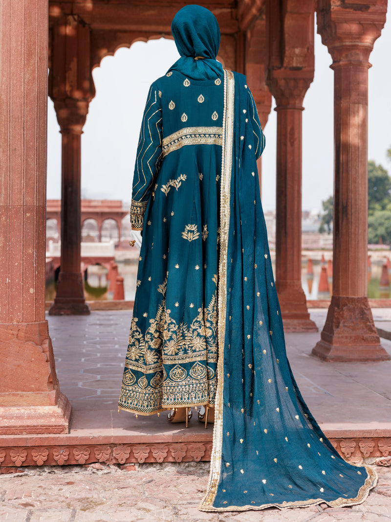 Emerald Chiffon Embroidered 3Pc Unstitched Suit | PJ-LUX-U-24-0713