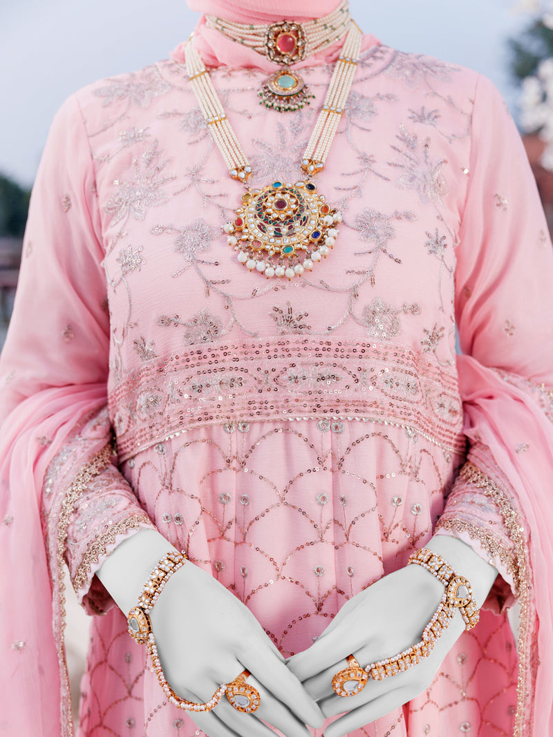 Light Pink Chiffon Embroidered 3Pc Unstitched Suit | PJ-LUX-U-24-0715