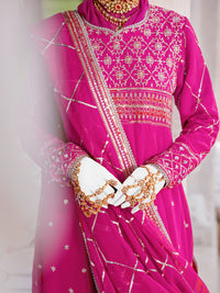 Fuchsia Chiffon Embroidered 3Pc Unstitched Suit | PJ-LUX-U-24-0712