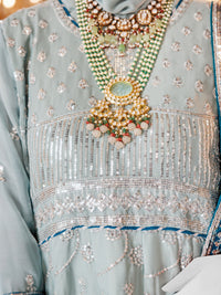 Sea Green Chiffon Embroidered 3Pc Unstitched Suit | PJ-LUX-U-24-0711