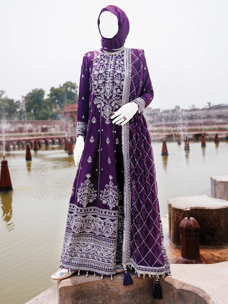 Purple Chiffon Embroidered 3Pc Unstitched Suit | PJ-LUX-U-24-0708