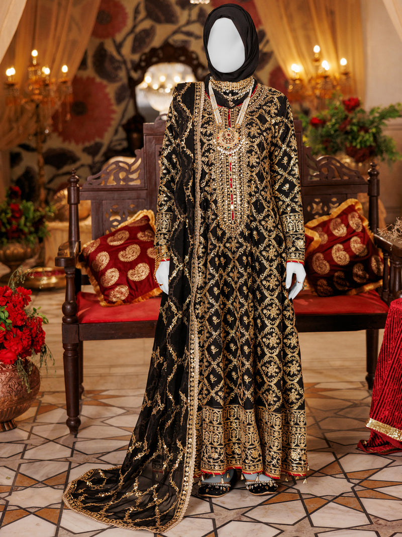 Black Chiffon Embroidered 3Pc Unstitched Suit | PJ-LUX-U-24-0706