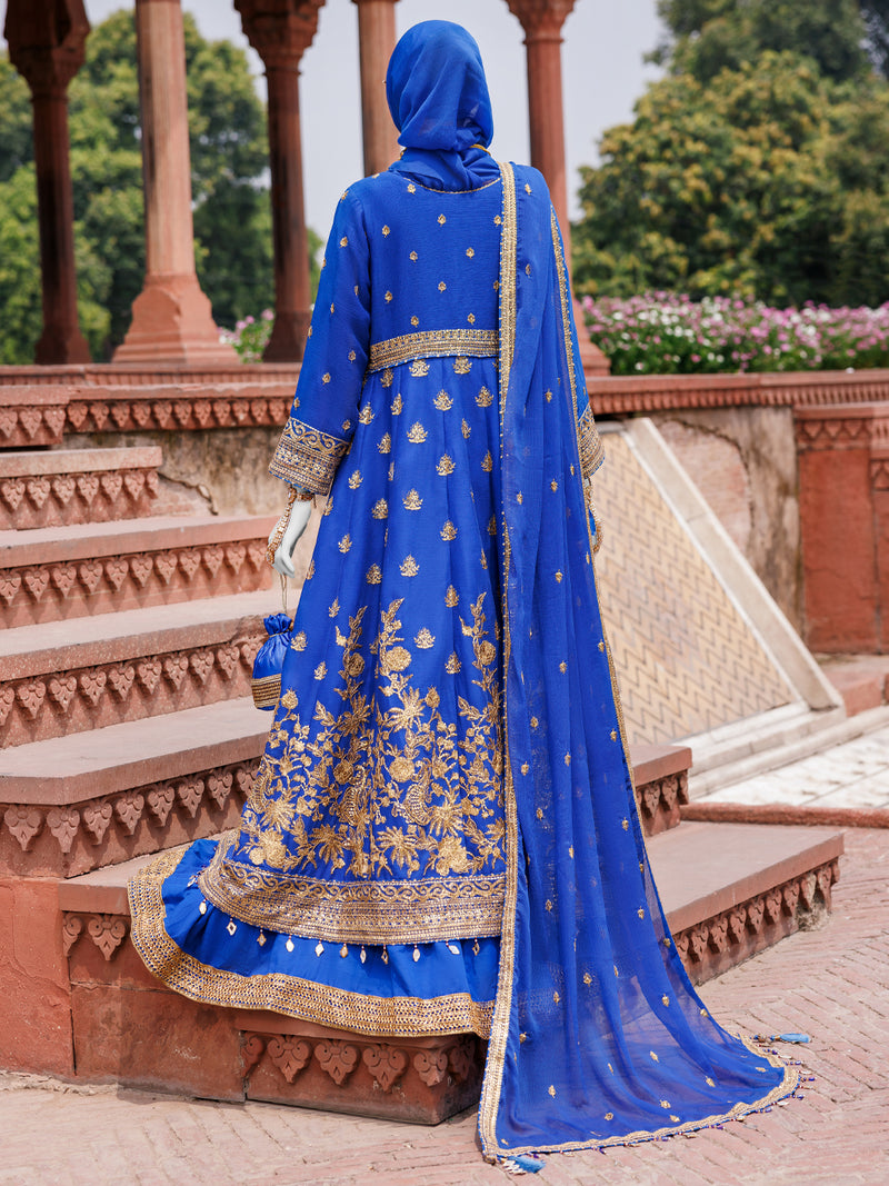 Royal Blue Chiffon Embroidered 3Pc Unstitched Suit | PJ-LUX-U-24-0709