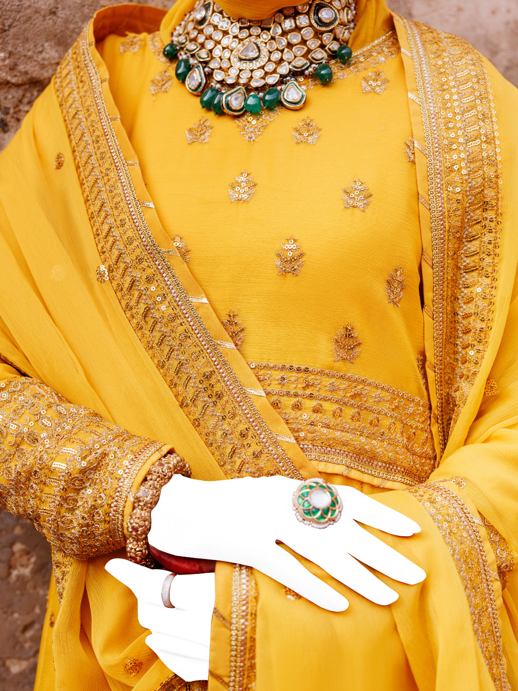 Yellow Chiffon Embroidered 3Pc Unstitched Suit | PJ-LUX-U-24-0710